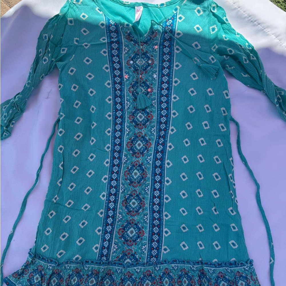 Justice Turquoise Floral Long Sleeve Dress